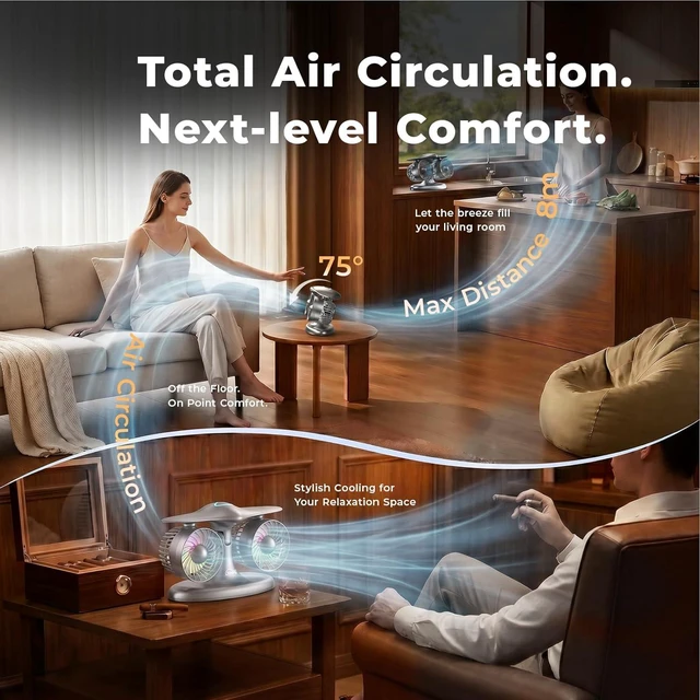 Alt view image 6 of 7 - Airplane Design Desktop Fan, Rechargeable Battery Powered, Matte Black Plastic, 3-Speed Touch Control, Modern Jet Style, 8000mAh USB Fan for Home Office (SILVER)