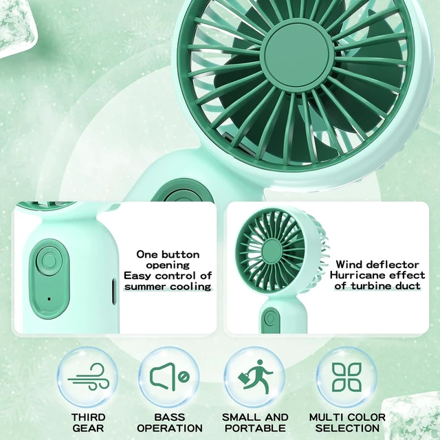 Alt view image 5 of 6 - Rossesay 36 Pcs Mini Portable Fan Bulk Cute Handheld Lightweight Small Little Personal Hand Eyelash Fan 3 Speeds USB Rechargeable for Women Men Indoor Outdoor Makeup Travel (Green)