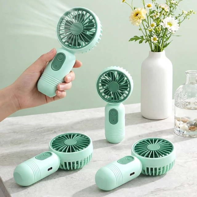 Alt view image 6 of 6 - Rossesay 36 Pcs Mini Portable Fan Bulk Cute Handheld Lightweight Small Little Personal Hand Eyelash Fan 3 Speeds USB Rechargeable for Women Men Indoor Outdoor Makeup Travel (Green)