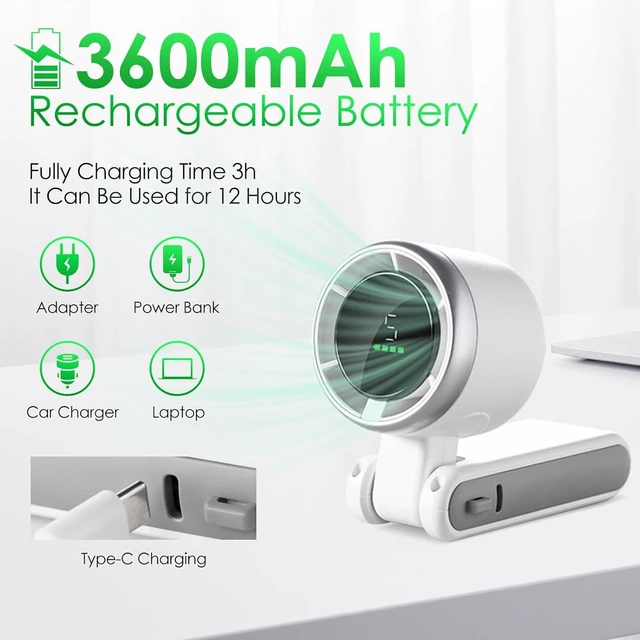 Alt view image 4 of 7 - neck fan, USB Rechargeable Travel Neck Fan with 5 Speeds, Up to 12 Working Hours, 3 IN 1 Foldable Personal Cooling