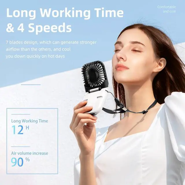 Alt view image 3 of 6 - Mini Handheld Fan - USB Rechargeable 3000mAh Battery Operated, Personal Fan for Outdoor, Indoor, Travel, Camping, Office