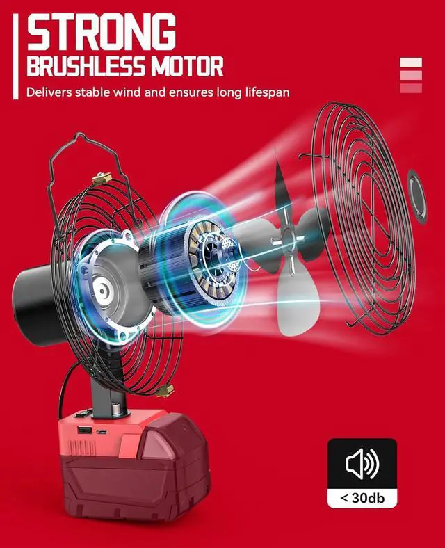 Alt view image 6 of 7 - Ecarke 7 Inch Portable Cordless Fan Compatible with Milwaukee 18V Battery (Tool Only) 20W 3500RPM 18v Fan with Low Voltage Protection,USB Type-C Charging Port for Industrial Outdoor Cooling