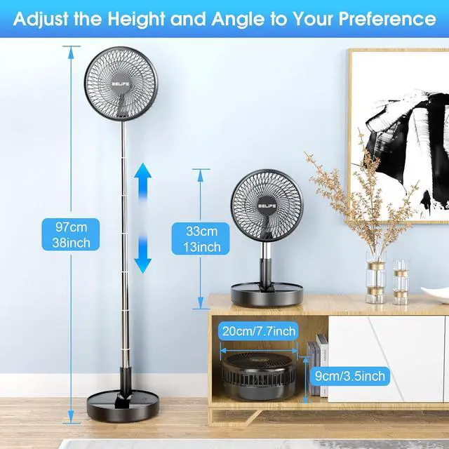 Alt view image 2 of 7 - Belife X8-Lite Portable Fan, 7200mAh Battery Powered Rechargeable,USB Desk Floor Fan with Remote, Foldable Telescopic Fan for Home Bedroom Sleeping Office Camping Travel, 7.7" (Non-Oscillating, Black)