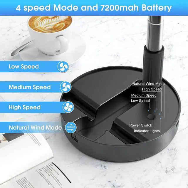 Alt view image 3 of 7 - Belife X8-Lite Portable Fan, 7200mAh Battery Powered Rechargeable,USB Desk Floor Fan with Remote, Foldable Telescopic Fan for Home Bedroom Sleeping Office Camping Travel, 7.7" (Non-Oscillating, Black)