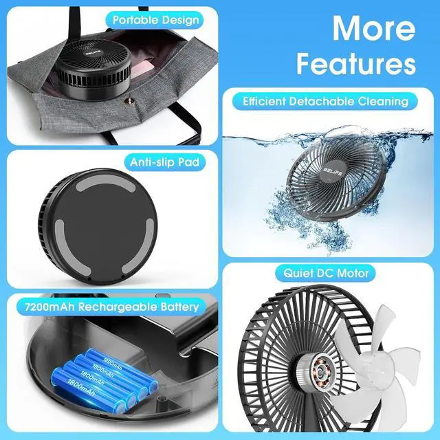 Alt view image 4 of 7 - Belife X8-Lite Portable Fan, 7200mAh Battery Powered Rechargeable,USB Desk Floor Fan with Remote, Foldable Telescopic Fan for Home Bedroom Sleeping Office Camping Travel, 7.7" (Non-Oscillating, Black)