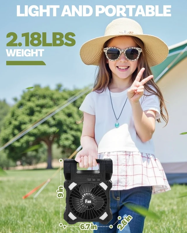 Alt view image 7 of 7 - 22000mAh Camping Solar Fan, Dual-Panel Rechargeable Solar Powered Fan with LED Light, 5 Adjustable Speeds Battery Powered Portable Fans, USB-C Fans for Travel Tent Home Camping Accessories
