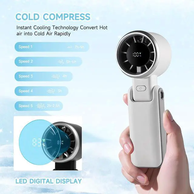 Alt view image 4 of 7 - Portable Handheld Folding Fan, Mini Personal Cooling Fan for Travel, Outdoor, Office, Camping, and Home Use(White)