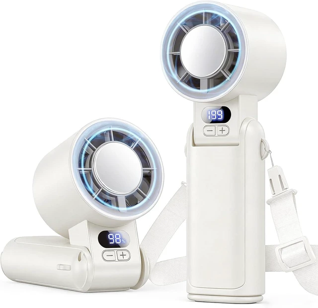 Main image of Portable Handheld Turbo Fan, 1-199 Speed Adjustable with LED Display, High-Power Motor, Rechargeable Battery, 4 IN 1 Pocket Design Mini Fans for Indoor/Outdoor/Travel/Work, White