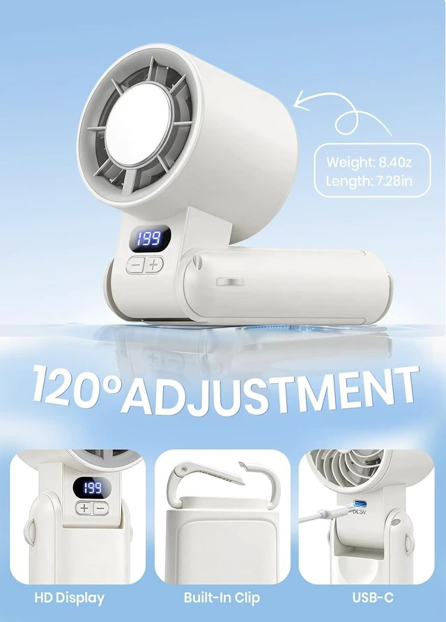 Alt view image 7 of 7 - Portable Handheld Turbo Fan, 1-199 Speed Adjustable with LED Display, High-Power Motor, Rechargeable Battery, 4 IN 1 Pocket Design Mini Fans for Indoor/Outdoor/Travel/Work, White
