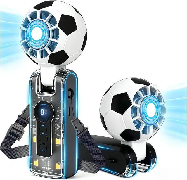 Main image of Soccer Ball Portable Handheld Fan with Cooling Function, Rechargeable Personal Fan, 5 Speeds Fan with Flashlight, Up to 10H Battery Life for Travel, Outdoor, Sports Events, Summer Gift (Black)