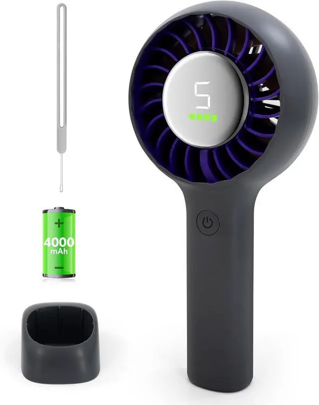Main image of Portable Handheld Fan Rechargeable Personal Fan and Desktop with Base,5 Gear Wind, 4000mAh Battery, LED Display, Small Handheld Fans for Travel, Office, Concerts, Makeup, Eyelash, Beach, Summer Gift