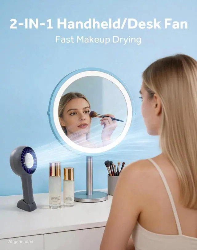 Alt view image 3 of 7 - Portable Handheld Fan Rechargeable Personal Fan and Desktop with Base,5 Gear Wind, 4000mAh Battery, LED Display, Small Handheld Fans for Travel, Office, Concerts, Makeup, Eyelash, Beach, Summer Gift