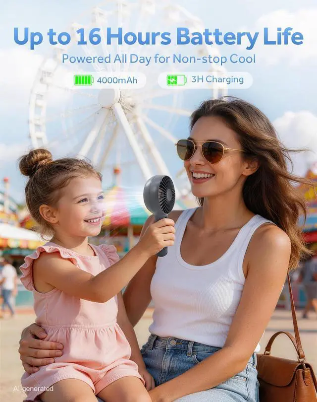 Alt view image 5 of 7 - Portable Handheld Fan Rechargeable Personal Fan and Desktop with Base,5 Gear Wind, 4000mAh Battery, LED Display, Small Handheld Fans for Travel, Office, Concerts, Makeup, Eyelash, Beach, Summer Gift