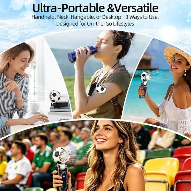 Alt view image 6 of 7 - Soccer Ball Portable Handheld Fan with Cooling Function, Rechargeable Personal Fan, 5 Speeds Fan with Flashlight, Up to 10H Battery Life for Travel, Outdoor, Sports Events, Summer Gift (Black)