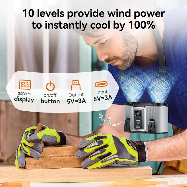 Alt view image 4 of 7 - Doublepow 12000mAh Portable Waist Fan, Personal Waist Fan, Dual Air Ducts Motors, USB Rechargeable Clip On Belt for Working, 10 Speeds & 23H Wearable Neck Cooling, for Outdoor, Work, Travel (Gray)