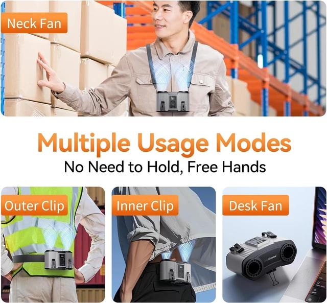 Alt view image 6 of 7 - Doublepow 12000mAh Portable Waist Fan, Personal Waist Fan, Dual Air Ducts Motors, USB Rechargeable Clip On Belt for Working, 10 Speeds & 23H Wearable Neck Cooling, for Outdoor, Work, Travel (Gray)