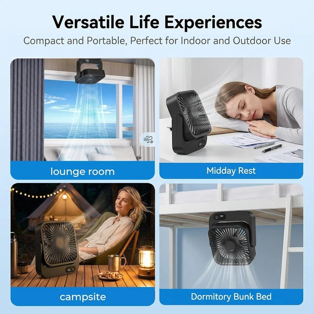 Alt view image 5 of 7 - Portable Desk Fan with Magnetic Stand, 5 Speeds USB Rechargeable Personal Fan, Strong Airflow Air Circulator for Bedroom Office Travel Cruise Essentials 2026, Black