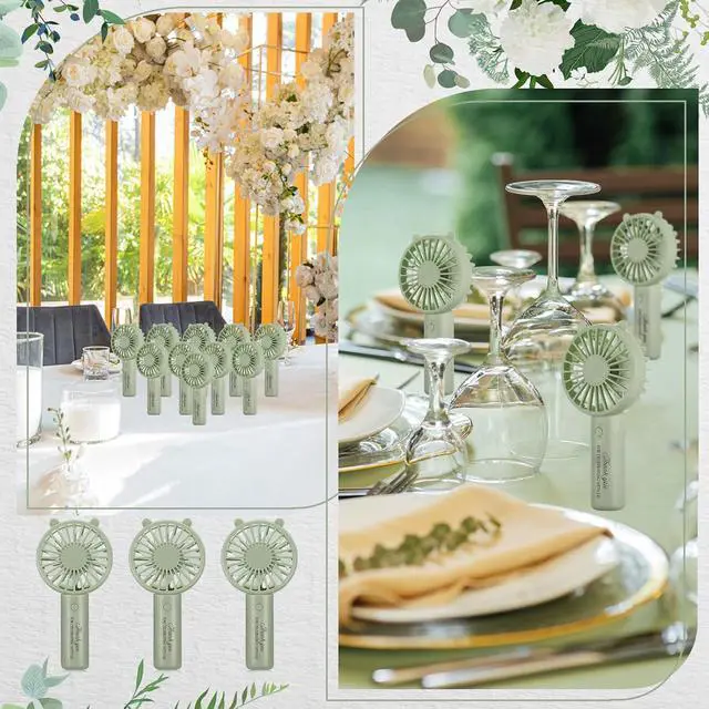 Alt view image 4 of 6 - Glooglitter 25 Pack Mini Portable Fan, Sage Green Handheld Fan USB Small Personal Fan with 3 Speeds Eyelash Fan for Wedding Party Bachelorette Party Favor