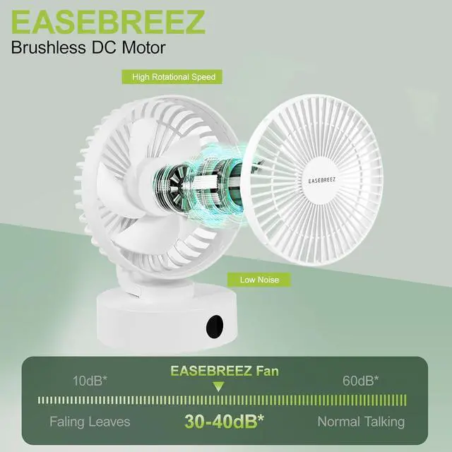 Alt view image 5 of 7 - Desk Fan, Small Fan Quiet Operation, Lightweight USB Fan, Small Footprint, Table Fan Charges Via USB Port, A display Shows its Charge Level, 5 Speeds Settings, Adjustable Tilt, White