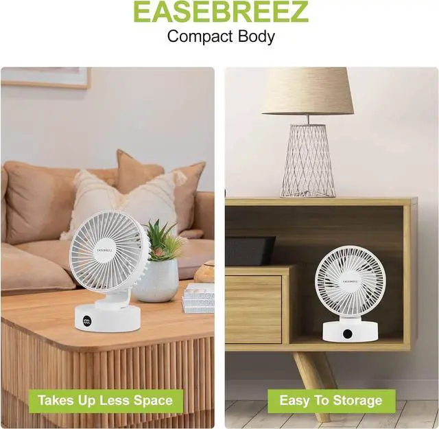 Alt view image 7 of 7 - Desk Fan, Small Fan Quiet Operation, Lightweight USB Fan, Small Footprint, Table Fan Charges Via USB Port, A display Shows its Charge Level, 5 Speeds Settings, Adjustable Tilt, White