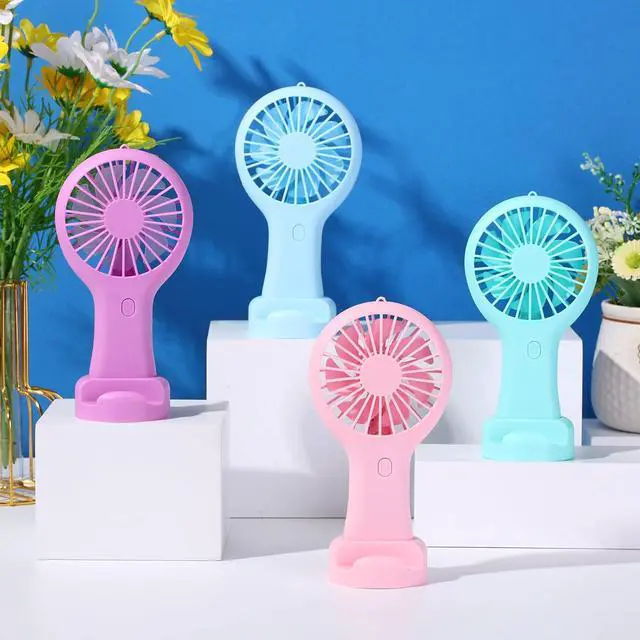 Alt view image 3 of 6 - Woanger 4 Pcs Mini Handheld Fan Bulk 3 Speed USB Electric Battery Operated Small Portable Pocket Fan with Data Cable and Mounting Base Summer Gift for Wedding Travel (Purple, Pink, Blue, Green)