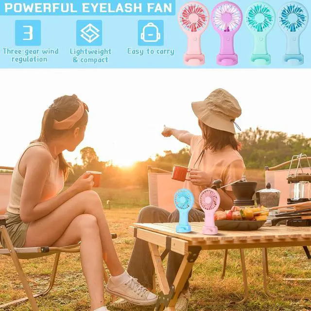 Alt view image 4 of 6 - Woanger 4 Pcs Mini Handheld Fan Bulk 3 Speed USB Electric Battery Operated Small Portable Pocket Fan with Data Cable and Mounting Base Summer Gift for Wedding Travel (Purple, Pink, Blue, Green)