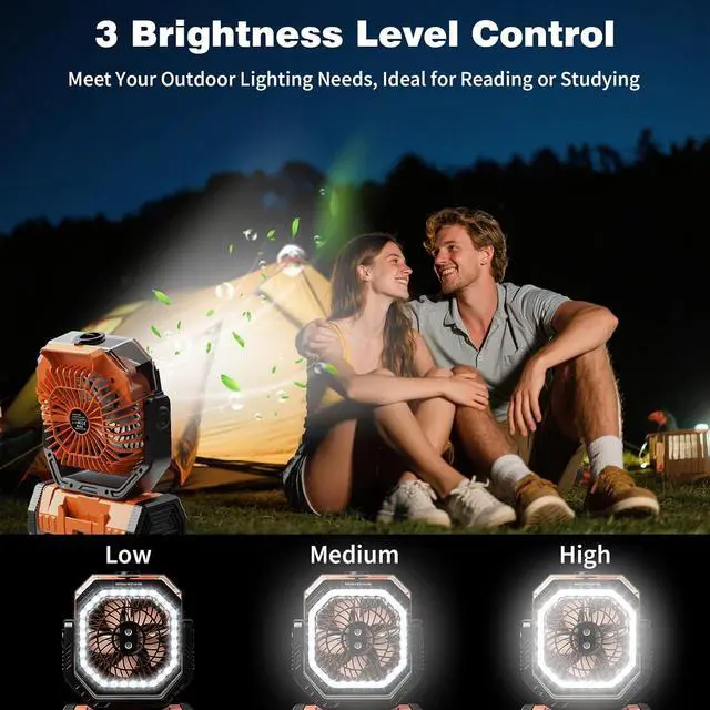 Alt view image 6 of 7 - Lostrain Camping Fan with Mist, Rechargeable Tent Fans 20000mAh Portable USB Desk Oscillating Spray Fan Battery Operated with 4 Speeds, Light, Remote, Timer, Hook for Outdoor Outside Patio Cooling