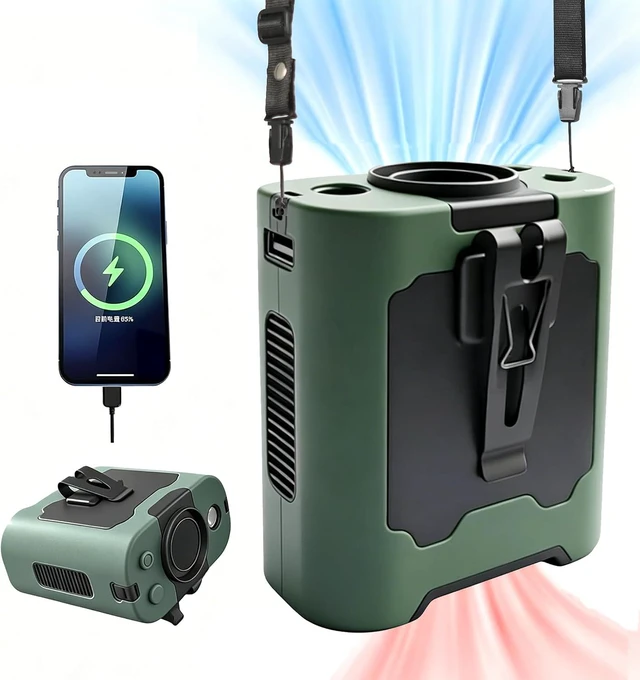 Alt view image 2 of 7 - 16000RPM Portable Waist Fan with Negative Ion, 10000mAh Battery/LED Light/Adjustable Speed, Handheld & Wearable w/Stand & Strap for Outdoor/Office/Travel