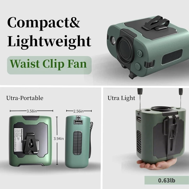 Alt view image 7 of 7 - 16000RPM Portable Waist Fan with Negative Ion, 10000mAh Battery/LED Light/Adjustable Speed, Handheld & Wearable w/Stand & Strap for Outdoor/Office/Travel