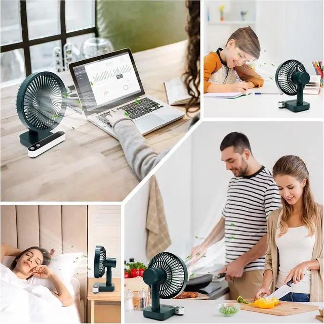 Alt view image 6 of 7 - Oscillating Table Fan 4000mAh - 6.7inch Small Desk Fan Quiet Personal Table Fans Battery Operated or USB Rechargeable Portable Fan 4 Speed with LED Display for Home Office Outdoor Travel (Green)