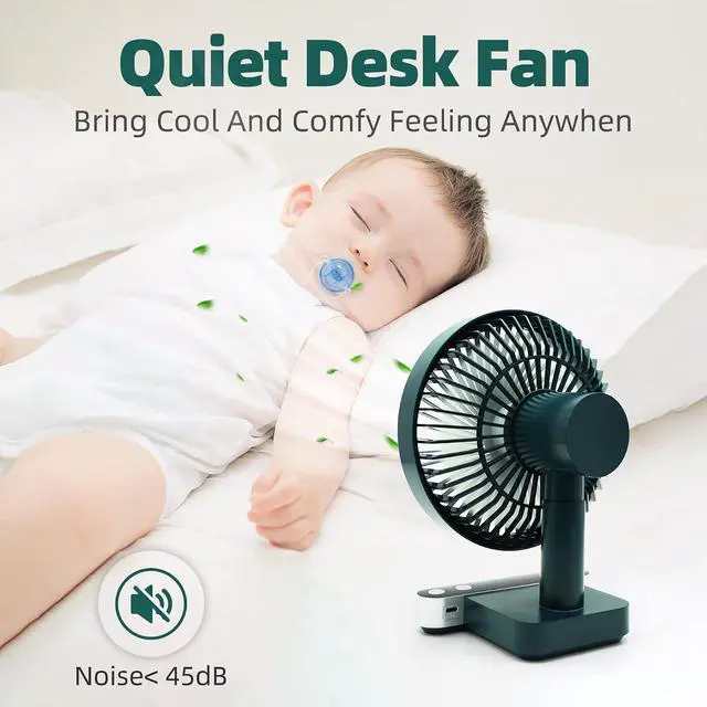 Alt view image 5 of 7 - Oscillating Table Fan 4000mAh - 6.7inch Small Desk Fan Quiet Personal Table Fans Battery Operated or USB Rechargeable Portable Fan 4 Speed with LED Display for Home Office Outdoor Travel (Green)