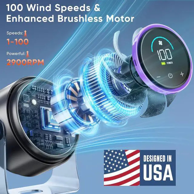 Alt view image 2 of 7 - FRONTSUN Portable Desk Fan,Quiet Fan for Bedroom,Portable Fan withTurbo Airflow,Fans with 100 Speeds Digital Display, 360° Tilt,Rechargeable Battery Powered Fan,Small Fan for Home, Office, Kitchen