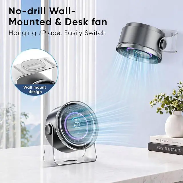 Alt view image 4 of 7 - FRONTSUN Portable Desk Fan,Quiet Fan for Bedroom,Portable Fan withTurbo Airflow,Fans with 100 Speeds Digital Display, 360° Tilt,Rechargeable Battery Powered Fan,Small Fan for Home, Office, Kitchen