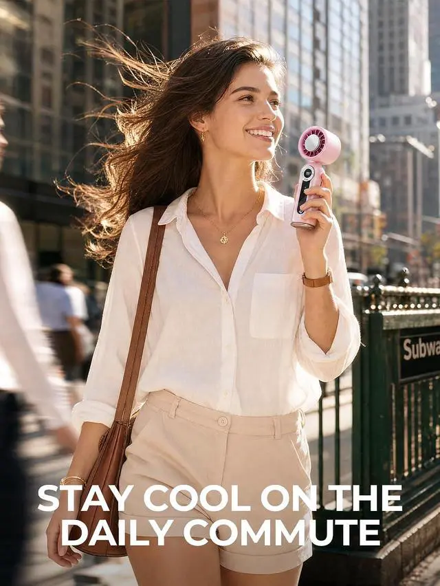 Alt view image 7 of 7 - Portable Fan with 199 Speeds, Cooling Ice Pack & Digital Display, 3-in-1 Handheld/Desk/Neck Fan, Foldable Rechargeable Personal Fan with LED Light & Carabiner for Travel Outdoor (Soft Pink)