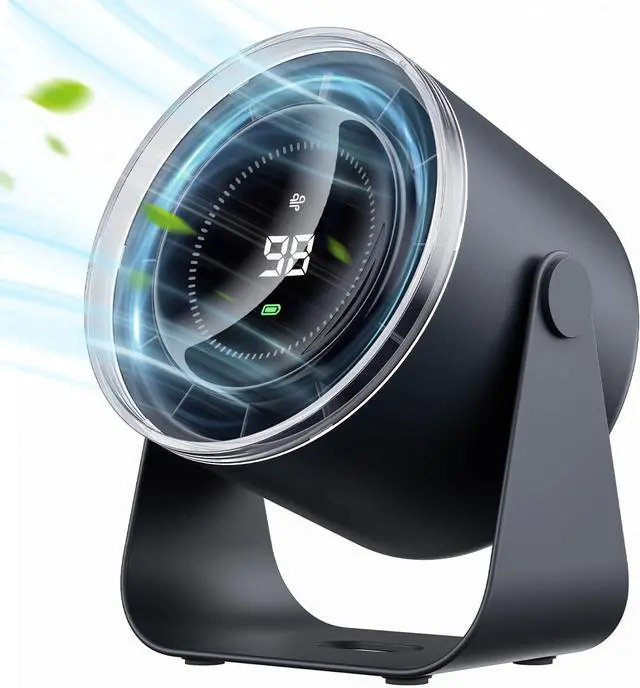 Main image of WSKEN Desk Fan with Battery Operated, Quiet Digital Display Portable Fan for Office, Bedroom, Kitchen, Home, Outdoor, 100 Speeds 115° Tilt Small Travel Camping Table Fan, Black