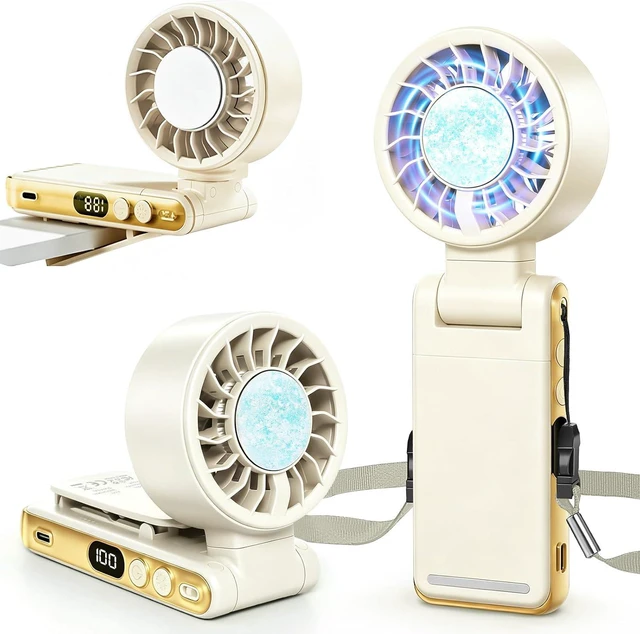 Main image of Portable Handheld Fan, New Foldable Mini USB Fan with Clip, High Speed Cooling Fan with Digital Display, Rechargeable Small Fan for Outdoor Travel Office Home (Khaki)