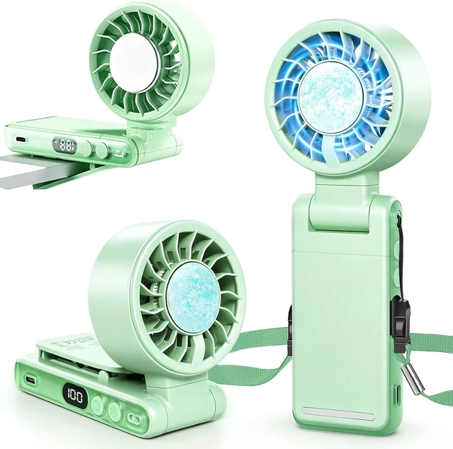 Main image of Portable Handheld Fan, New Foldable Mini USB Fan with Clip, High Speed Cooling Fan with Digital Display, Rechargeable Small Fan for Outdoor Travel Office Home (Green)
