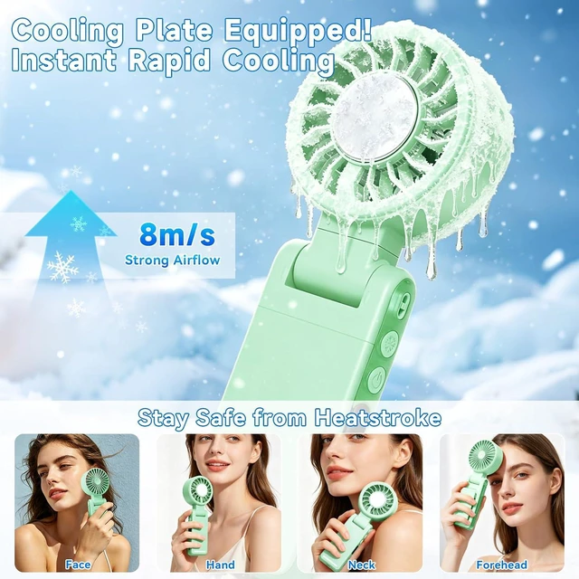 Alt view image 2 of 7 - Portable Handheld Fan, New Foldable Mini USB Fan with Clip, High Speed Cooling Fan with Digital Display, Rechargeable Small Fan for Outdoor Travel Office Home (Green)