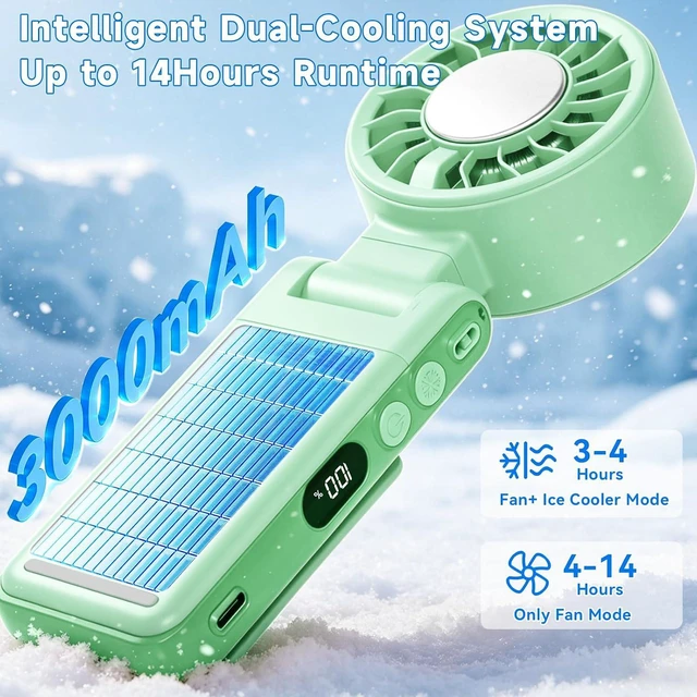 Alt view image 3 of 7 - Portable Handheld Fan, New Foldable Mini USB Fan with Clip, High Speed Cooling Fan with Digital Display, Rechargeable Small Fan for Outdoor Travel Office Home (Green)
