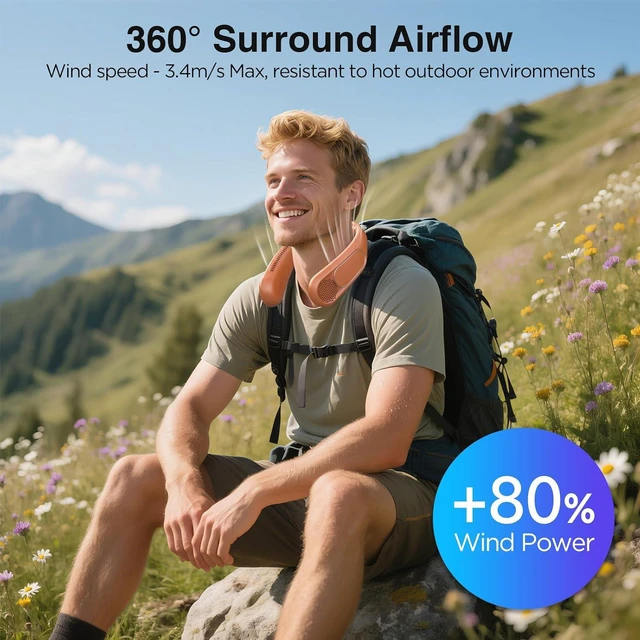 Alt view image 5 of 7 - Hotsales Neck Fan, Hands Free Bladeless Neck Fans Portable Rechargeable, 6000 mAh Battery Operated Wearable Personal Fan, Cooling Neck Fan, 3 Speeds, USB Fan Gifts for Men, Women, Travel, Outdoor