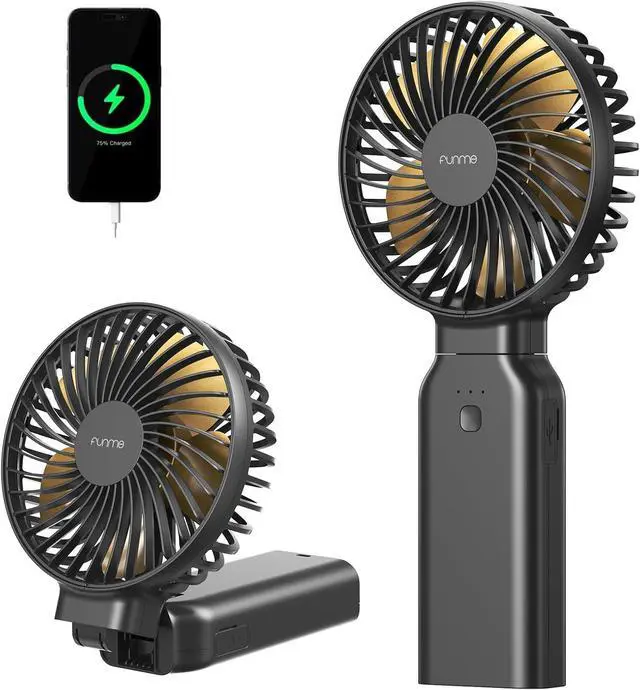 Main image of Funme Portable Handheld Fan, 53H Max Cooling Time Travel Fan, 10000mAh Personal Fan with Power Bank, 4 Speeds, Handheld/Neck-worn/Foldable 180° Foldable Design for Desk/Travel/Office/Outdoor - Black