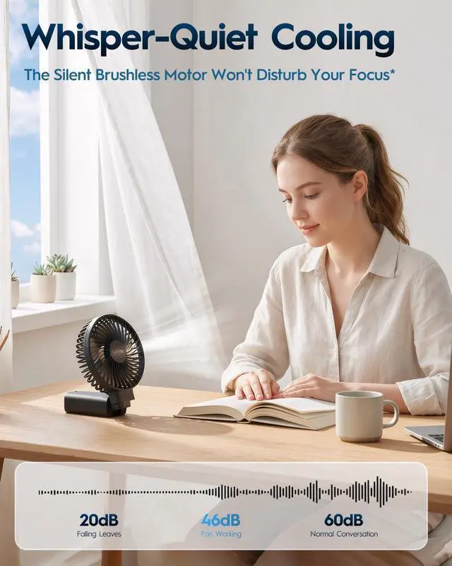 Alt view image 5 of 7 - Funme Portable Handheld Fan, 53H Max Cooling Time Travel Fan, 10000mAh Personal Fan with Power Bank, 4 Speeds, Handheld/Neck-worn/Foldable 180° Foldable Design for Desk/Travel/Office/Outdoor - Black