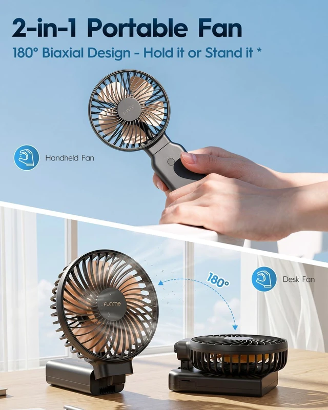 Alt view image 6 of 7 - Funme Portable Handheld Fan, 53H Max Cooling Time Travel Fan, 10000mAh Personal Fan with Power Bank, 4 Speeds, Handheld/Neck-worn/Foldable 180° Foldable Design for Desk/Travel/Office/Outdoor - Black