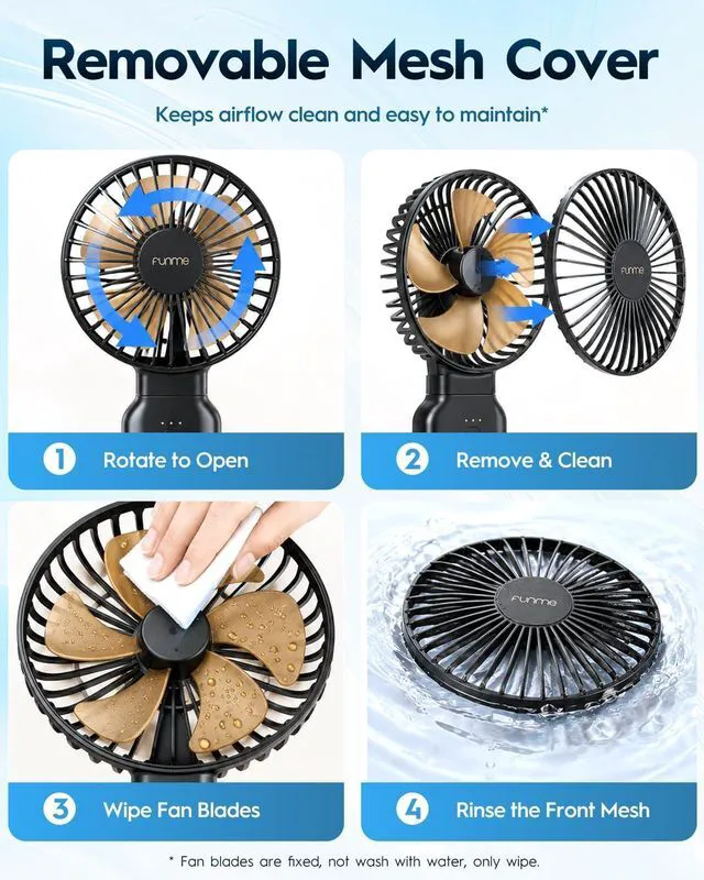 Alt view image 7 of 7 - Funme Portable Handheld Fan, 53H Max Cooling Time Travel Fan, 10000mAh Personal Fan with Power Bank, 4 Speeds, Handheld/Neck-worn/Foldable 180° Foldable Design for Desk/Travel/Office/Outdoor - Black