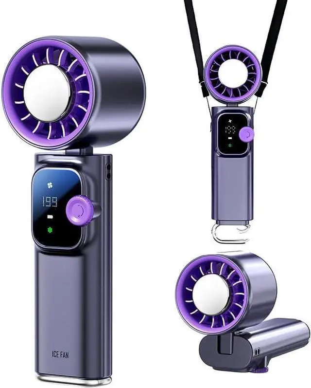 Main image of Portable Handheld Turbo Fan With Semiconductor Cooling 60.8°F, 15000RPM Personal Turbo Fans Rechargeable, 1-199 Speeds, 4000mAh Travel Desk Neck Fan, LED Display (Grey Purple)
