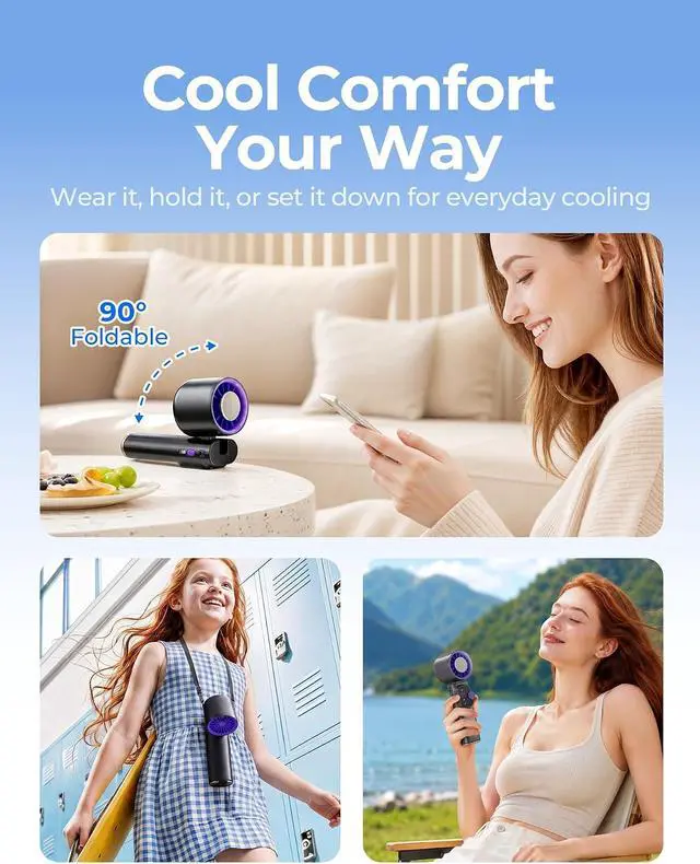 Alt view image 3 of 7 - Portable Handheld Turbo Fan With Semiconductor Cooling 60.8°F, 15000RPM Personal Turbo Fans Rechargeable, 1-199 Speeds, 4000mAh Travel Desk Neck Fan, LED Display (Grey Purple)