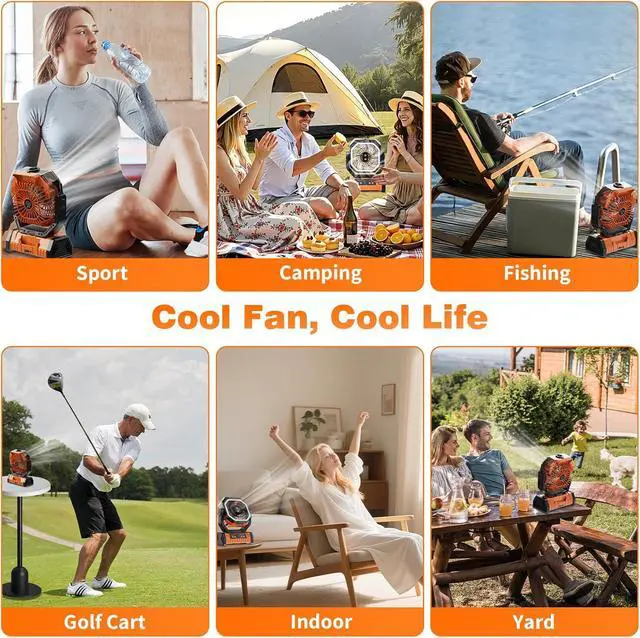 Alt view image 7 of 7 - Lostrain Camping Fan with Mist, Rechargeable Tent Fans 20000mAh Portable USB Desk Oscillating Spray Fan Battery Operated with 4 Speeds, Light, Remote, Timer, Hook for Outdoor Outside Patio Cooling