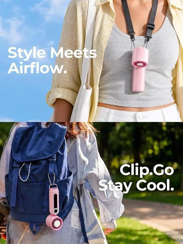 Alt view image 6 of 7 - Portable Fan with 199 Speeds, Cooling Ice Pack & Digital Display, 3-in-1 Handheld/Desk/Neck Fan, Foldable Rechargeable Personal Fan with LED Light & Carabiner for Travel Outdoor (Soft Pink)