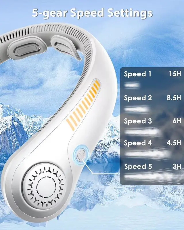 Alt view image 3 of 6 - Portable Neck Fan Rechargeable Wearable Personal Fan Blow Cold Air, 5 Speeds, USB Battery, Neck Cooler with Neckbrace, Gift for Men Women, Sports, Gardening, Home, Outdoors, Travel, Camping