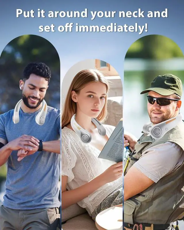 Alt view image 5 of 6 - Portable Neck Fan Rechargeable Wearable Personal Fan Blow Cold Air, 5 Speeds, USB Battery, Neck Cooler with Neckbrace, Gift for Men Women, Sports, Gardening, Home, Outdoors, Travel, Camping